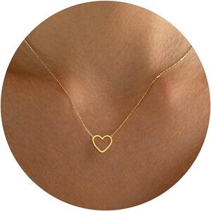 Gold Heart 18k Gold Plated Beaded Chain Choker Necklace for Women Girls